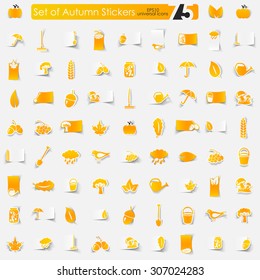 autumn vector sticker icons with shadow. Paper cut