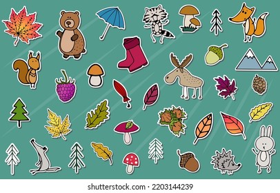 Autumn vector stickers, autumn collection with cute seasonal elements