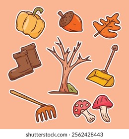 Autumn vector stickers set collection