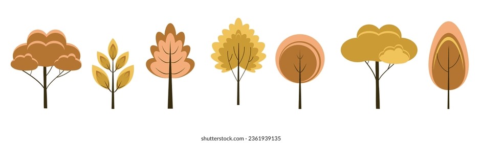 Autumn vector trees. Illustration of vector orange trees. Set of trees. Fall. Forest.