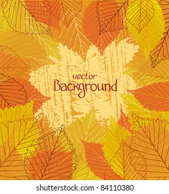 Autumn vector wallpaper with colored leaves on a yellow background