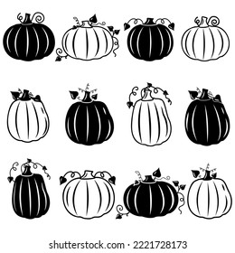 Autumn vegetable pumpkin, black silhouette, vector isolated illustration icon