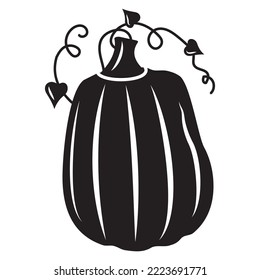 Autumn vegetable pumpkin, black silhouette, vector isolated illustration icon