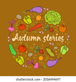 Autumn vegetables composition colored circle