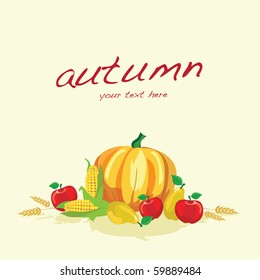 Autumn vegetables on plain background with space for text. EPS10 vector format.