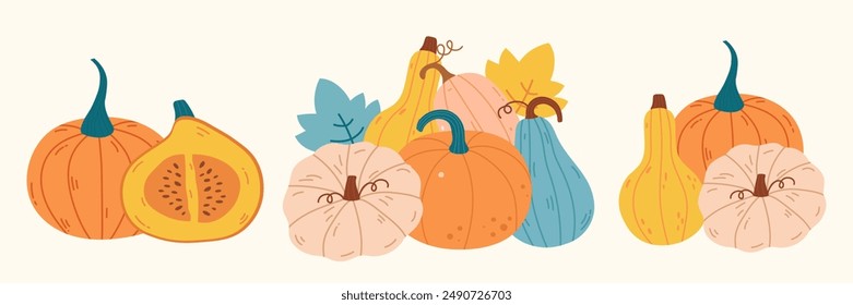 Autumn vegetables pumpkin composition set