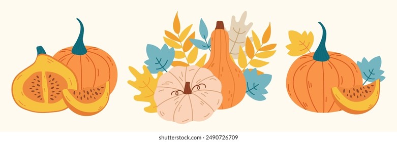 Autumn vegetables pumpkin composition set