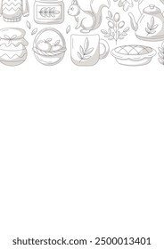 Autumn vertical a4 poster with space for text. Minimalist monochrome gray upper border frame with fall seasonal cozy elements. For card, banner, invitation, social media, festival or planner.