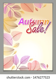 Autumn vertical banner design, vector yellow and red leaves floral beautiful background, Autumn Sale, advertising poster, brochure or flyer design. Stylish classy botanical drawing, environment.