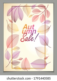 Autumn vertical banner design, vector yellow and red leaves floral beautiful background, Autumn Sale, advertising poster, brochure or flyer design. Stylish classy botanical drawing, environment.