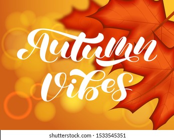 Autumn Vibes brush lettering. Vector illustration for decoration