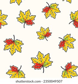 Autumn vibes - cartoon seamless pattern of cute fall of leaves
