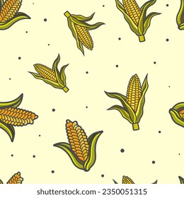 Autumn vibes - cartoon seamless pattern of cute corncobs