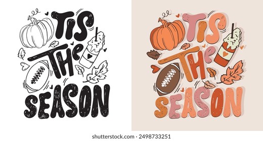 Autumn vibes. Cute hand drawn doodle lettering quote- fall vibes. Lettering for t-shirt design, mug print, bag print, clothes fashion. 100% hand drawn vector image.