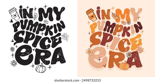 Vibras de otoño. Lindo dibujado a mano doodle cita de letras - vibras de otoño. Letras para el diseño de la camiseta, impresión de la taza, impresión del bolso, moda de la ropa. Imagen de Vector 100% dibujado a mano.