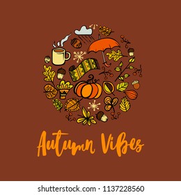 Autumn vibes! Hand drawn different colored autumn leaves. Sketch, design elements. Vector illustration.