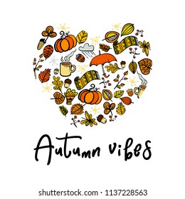 Autumn vibes! Hand drawn different colored autumn leaves. Sketch, design elements. Vector illustration.