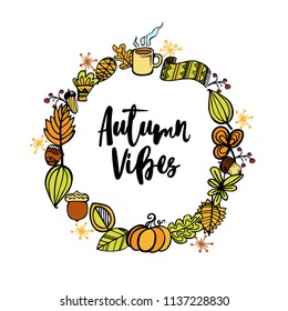 Autumn vibes! Hand drawn different colored autumn leaves. Sketch, design elements. Vector illustration.