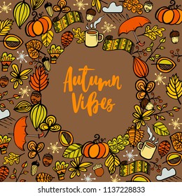 Autumn vibes! Hand drawn different colored autumn leaves. Sketch, design elements. Vector illustration.
