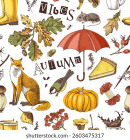 Autumn vibes hand drawn seamless pattern