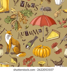 Autumn vibes hand drawn seamless pattern