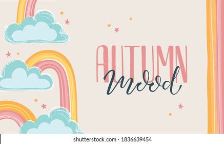 Autumn vibes - hand drawn seasonal lettering. Modern brush calligraphy. Vector illustration. Autumn badge/card/invitation/banner template/poster. EPS 10