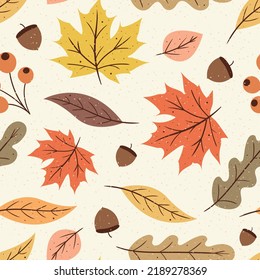 Autumn Vibes seamless pattern, Fall leaves pattern