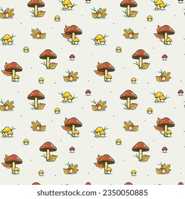 Autumn vibes - seamless pattern of vivid mushroom field in the forest