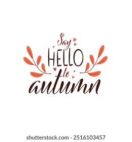 Autumn vibes. Seasonal square template with motivation quote and chestnut leaf in minimalist style. Hand drawn lettering. Autumn design for banners, posters, cards, invitations. Vector illustration