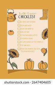Autumn vibes self-care checklist. seasonal wellbeing planner