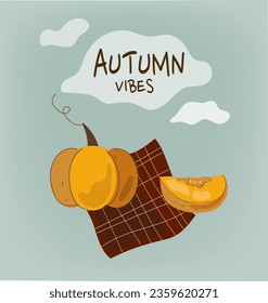Autumn vibes. Set of pumpkin spice seasonal products, coffee, latte, pie, cake, soup, smoothie. Autumn food vector cartoon flat doodle illustration.
