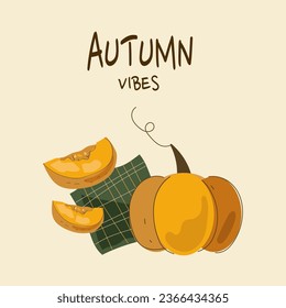 Autumn vibes. Set of pumpkin spice seasonal products, coffee, latte, pie, cake, soup, smoothie. Autumn food vector cartoon flat doodle illustration.