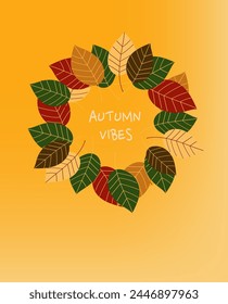 Autumn vibes. Vector autumn wreath with falling leaves. Seasonal floral elements cartoon flat doodle illustration.