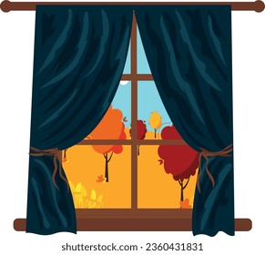 Herbstansicht aus dem Fenster. Herbstkarte. Hochwertige Vektorgrafik.