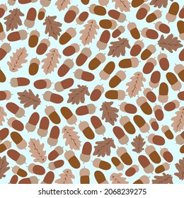 Autumn vintage acorns and oak tree leaves seamless pattern. Suitable for wrapping, textile, autumn cards, banners and decorative printable. Autumn surface pattern design.