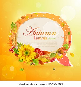 Autumn vintage bubble with colorful leaves and place for text. Vector illustration. Check my portfolio for raster version.