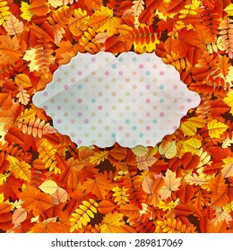 Autumn vintage greeting card on colorful leaves background with copy space. EPS 10 vector file included