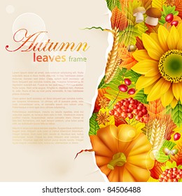 Autumn vintage greeting card on colorful leaves background with place for text. Vector illustration. Check my portfolio for raster version.