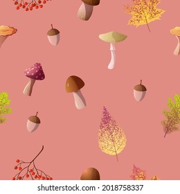 autumn vintage seamless pattern on red background