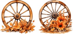 Autumn Wagon Wheel Clipart, Isolated Vector Illustration.