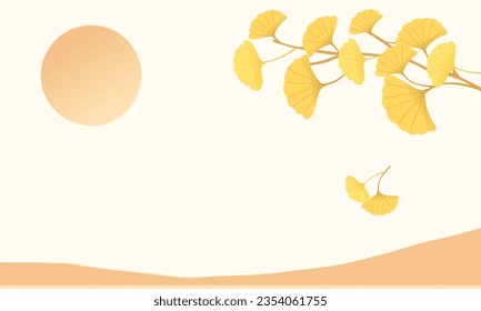 Autumn wallpaper with ginkgo leaves and sun on pastel color background vector illustration.