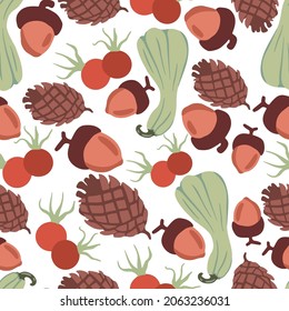 autumn walnuts and brown fruits seamless pattern