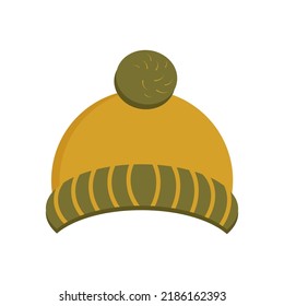 autumn warm clothes yellow hat with green pattern and pompom