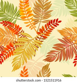 autumn warm colors elegant vector exotic fern leaf texture for textile, wrapping paper, surface, cover, background. Eps10 Vector