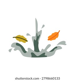 Autumn Water Splash Vector Illustration Flat Geometric Rain Drop Leaf Isolated