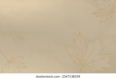Autumn watercolor background. Golden leaves on beige old paper. Vector watercolor texture. Brushstrokes and splashes. Minimal abstract template for design.