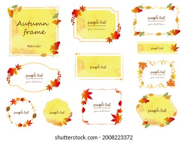 Autumn watercolor frameset with beautiful bleeding