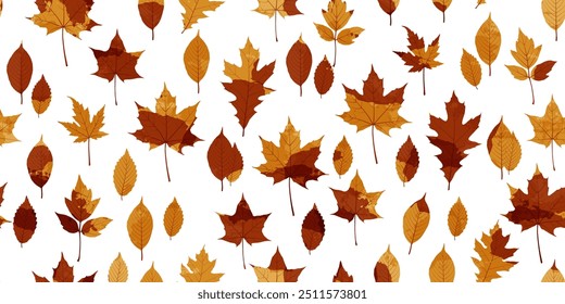 Patrón de Vector de hojas de acuarela de otoño. Hojas de otoño sin estampado