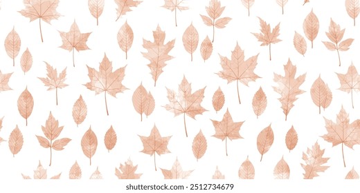 Autumn watercolor leafs vector pattern. Fall leaves seamless print
