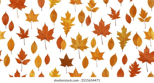Patrón de Vector de hojas de acuarela de otoño. Hojas de otoño sin estampado